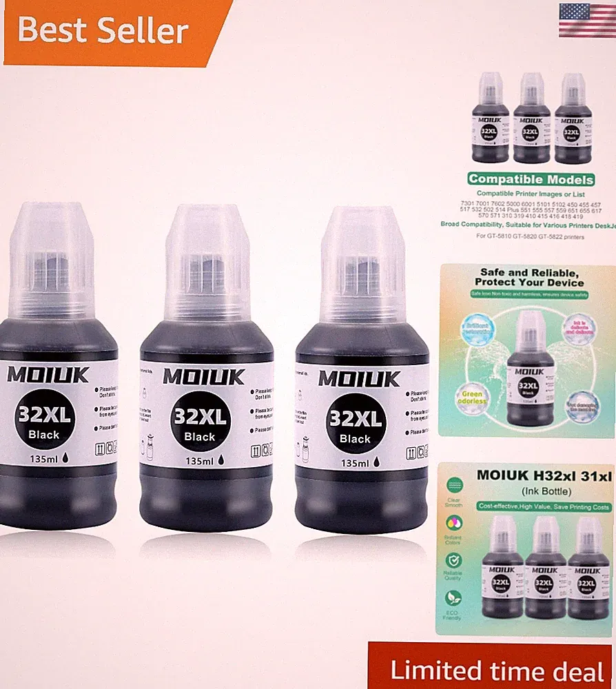 3 Pack Black Ink for Smart Tank Printers - Crisp, Professional Quality