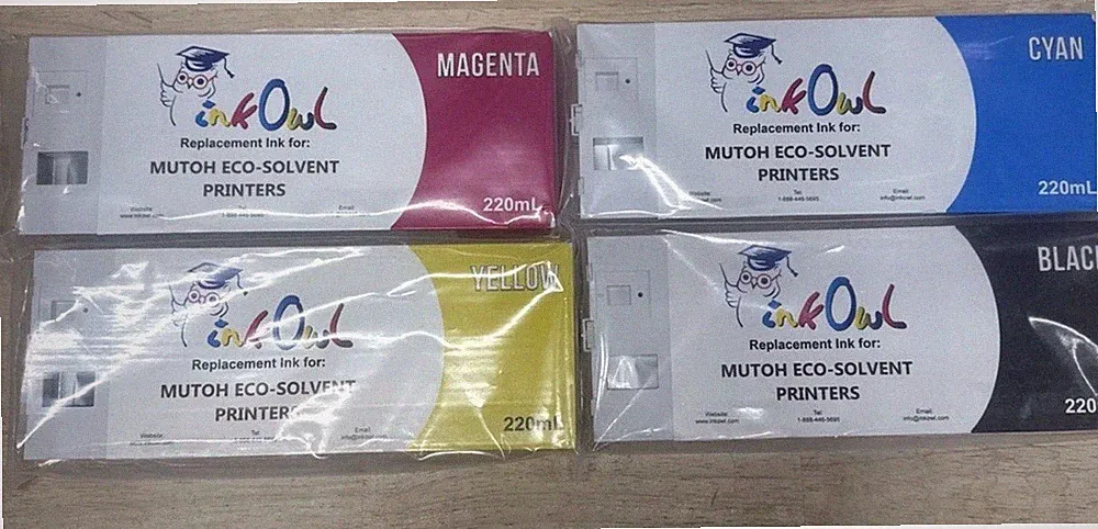 4x COMPATIBLE MUTOH ECO SOLVENT INK CARTRIDGES ValueJet 1204 1304 628 CYMK 220ML
