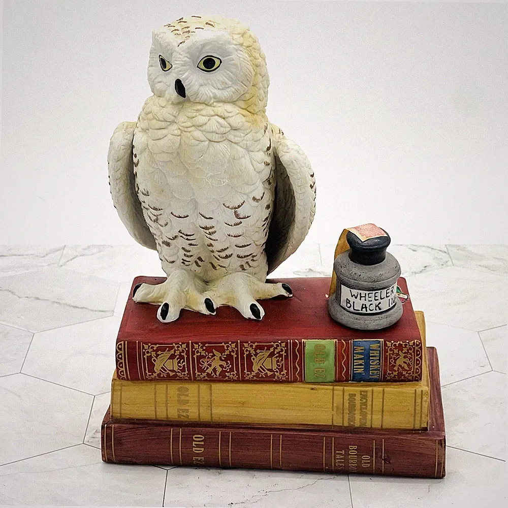 Ezra Brooks Snow Owl Figurine on Books with Wheeler Ink Well Decanter EMPTY