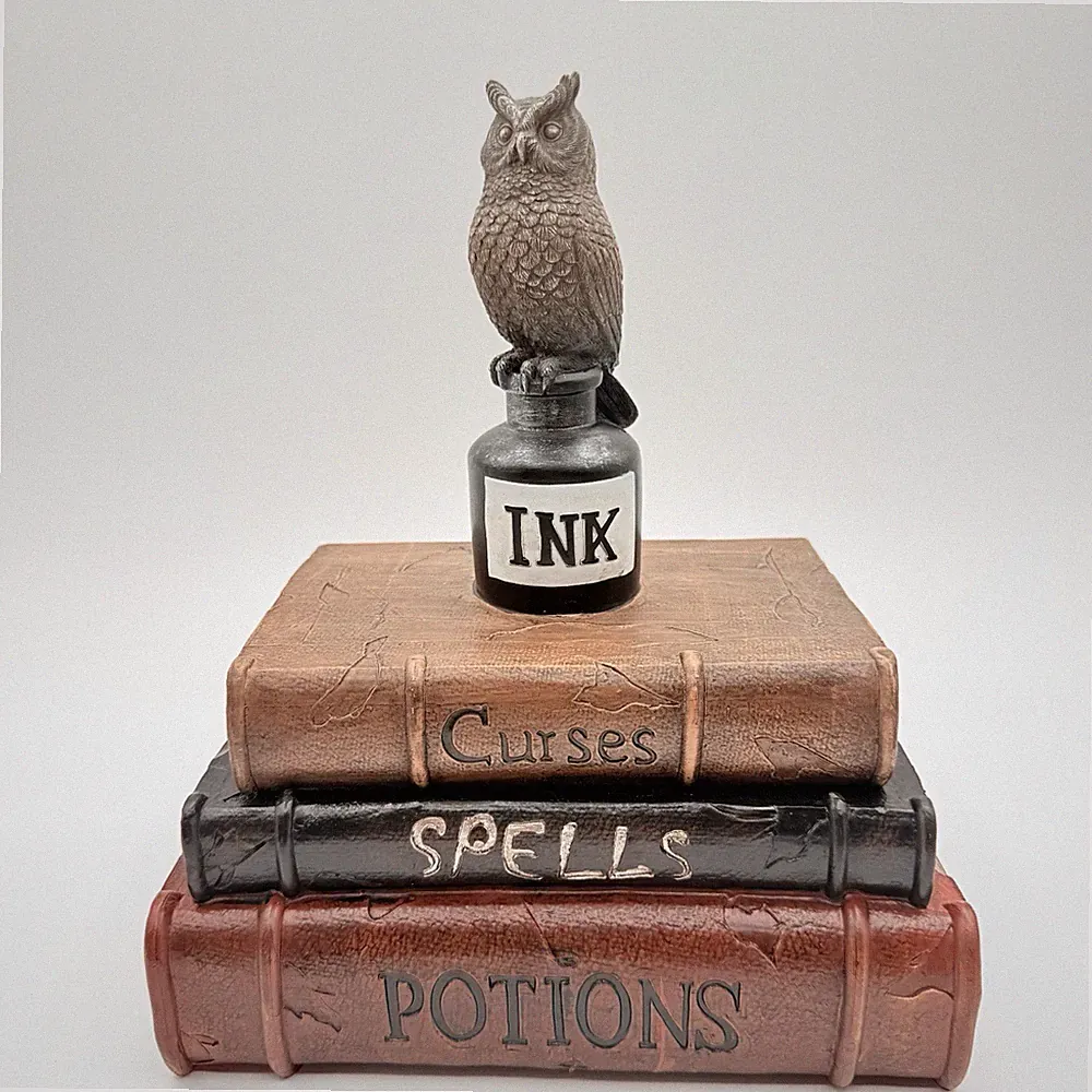 Halloween Gothic Decor Fantasy Owl Ink Bottle Trinket Box-Curses Spells Potions