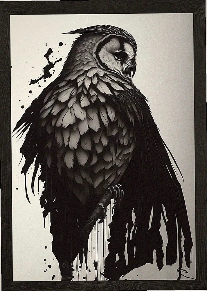 Ink Painting Owl Poster Framed Wall Art Poster Canvas Print Picture