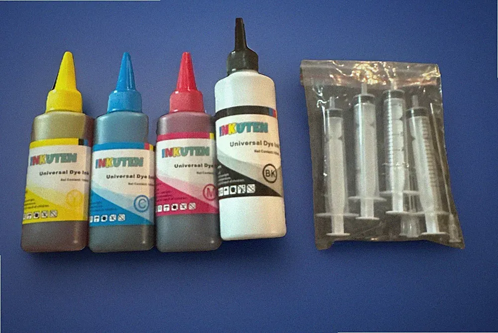 Inkuten Universal Dye Ink Set - Black, Red, Blue And Yellow With Syringes - New