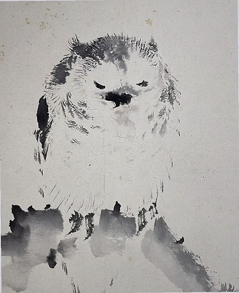 JAPANESE PAINTING Bird HANGING SCROLL Eared Owl JAPAN Vintage Picture Ink f732