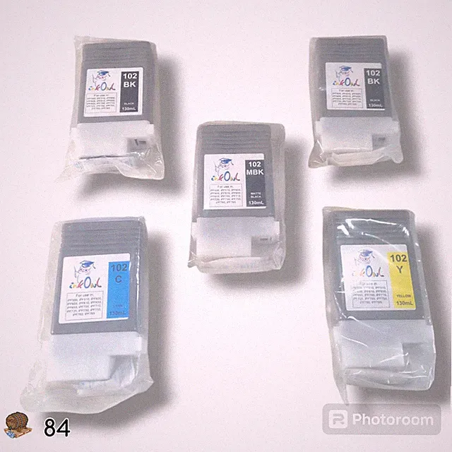 Pack of 5 130ml Replacement Ink Cartridges for Canon CANON PFI-102 BK + Y + Cyan